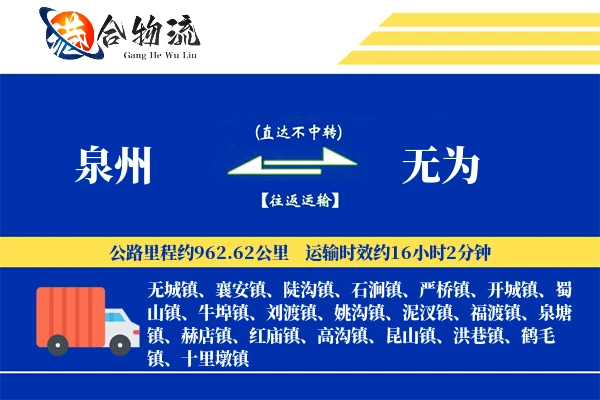 泉州到无为物流公司