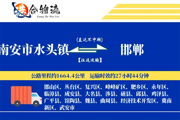 南安市水头镇到邯郸物流公司